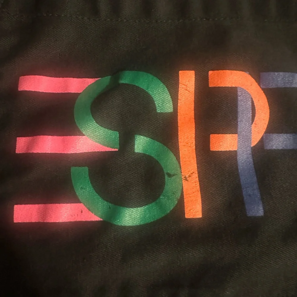 Esprit Vintage Tote Bag Black Multicolor Esprit Logo Front Pocket Handles Casual - Picture 7 of 14